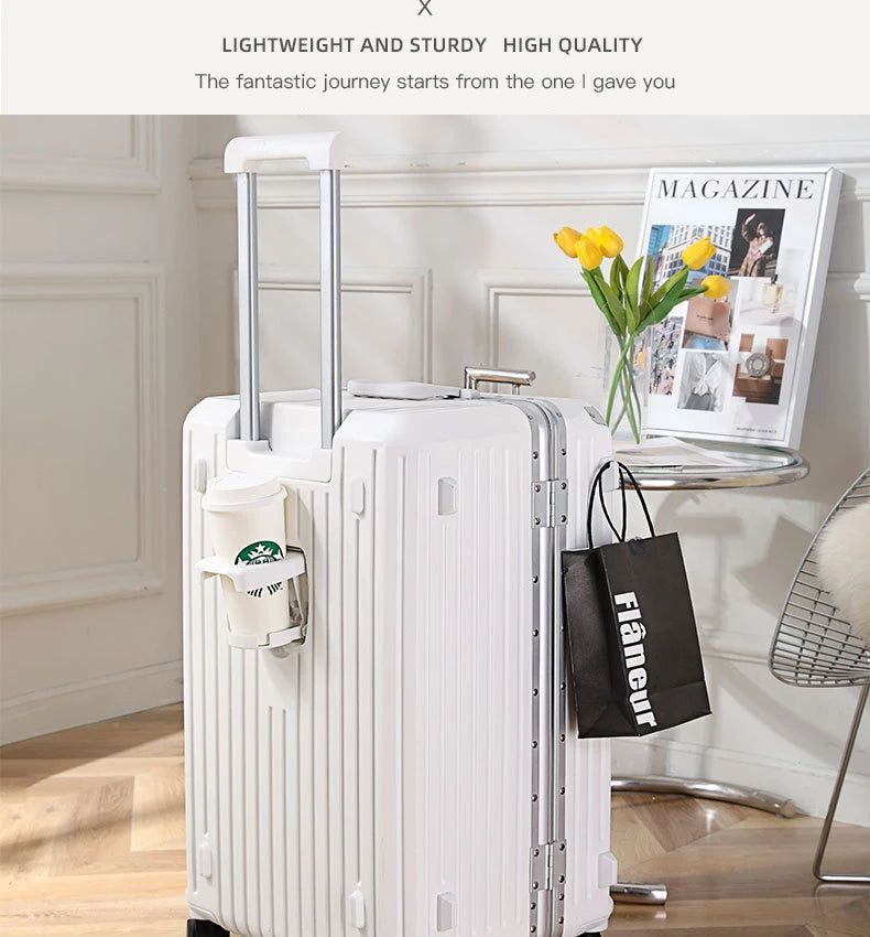 sushimu Suitcase Wide Handle Travel Suitcase Men 20 24 26 Carry-On Luggage Women PC Aluminum Frame Trolley Case