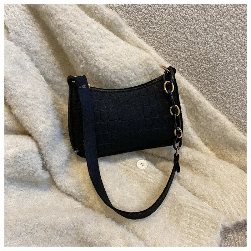 Women's Embossed Felt Handbag with Portable Chain