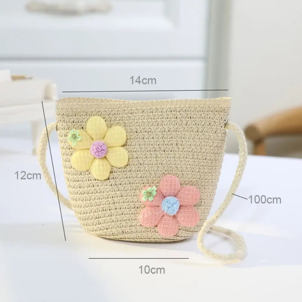 Girl's Zipper Flower Straw Bag (Handmade)