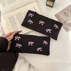 ins Japanese bow embroidery pencil bag high value girl student stationery makeup brush storage bag portable pencil bag