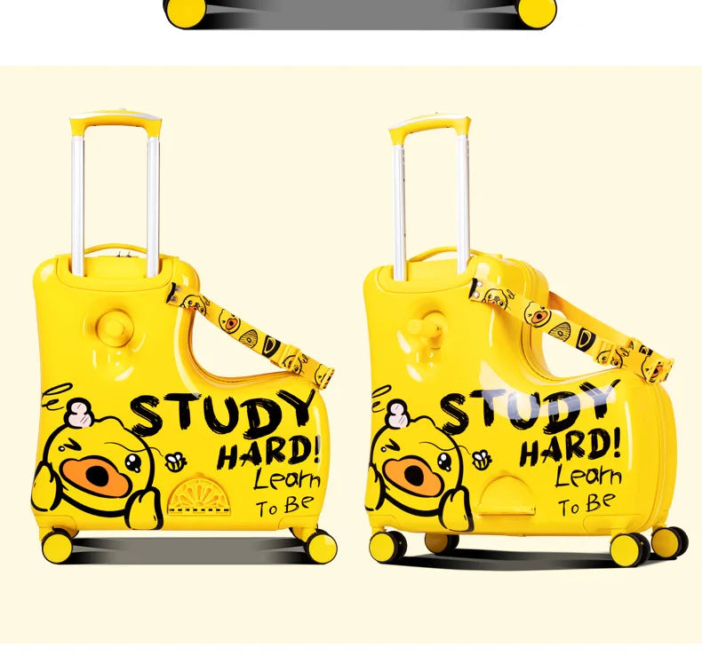 New children's riding suitcase on wheels kids cartoon trolley case travel suitcases can sit and ride horse rolling luggage gifts