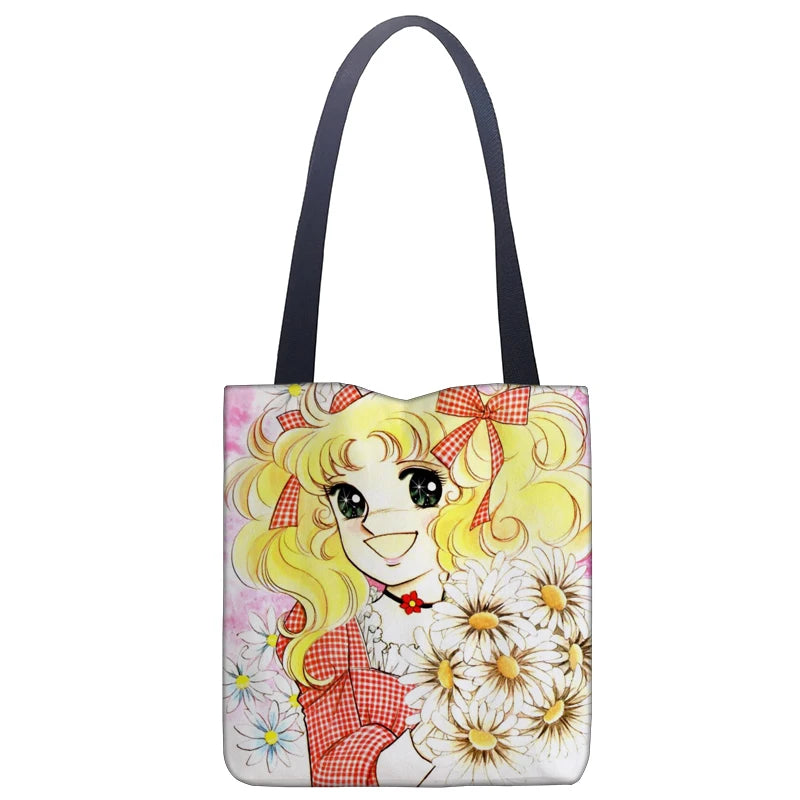 Cartoon Candy Candy Handbag Women Casual Linen Totes Underarm Top Handle Bag Lady Shopping Travel Bags