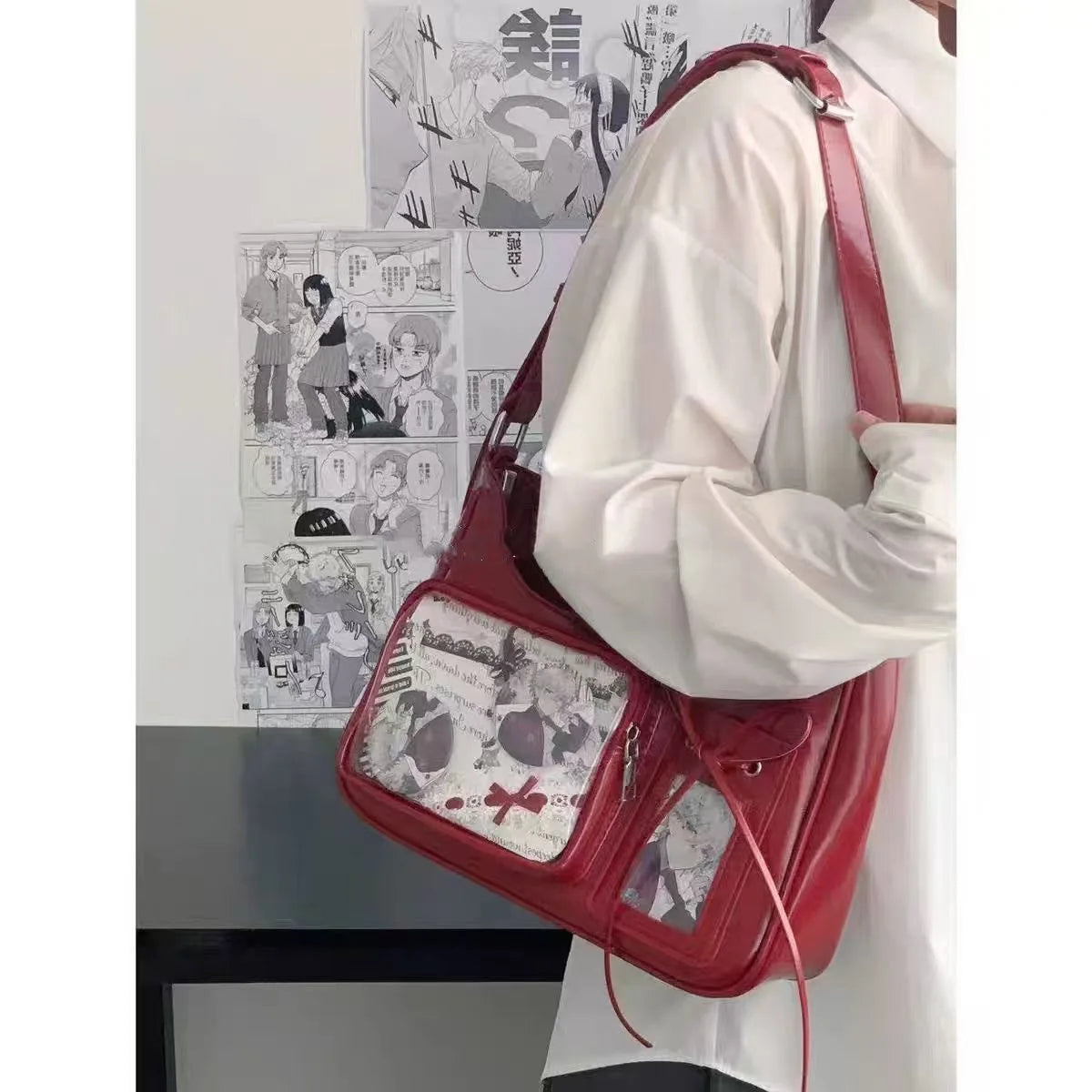 Y2k Harajuku Shoulder Bag Women Korean Transparent Ita Bag School Crossbody Bag Female Japanese Designer Preppy Handbag Purse