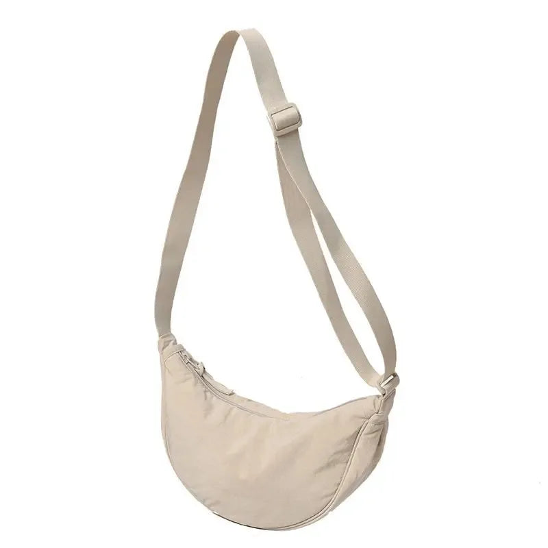 Men and Women Solid Color Chest Bag for Large Capacity Travel Crossbody Female Half Moon Bag Daily Cotton Filled Shoulder Bag