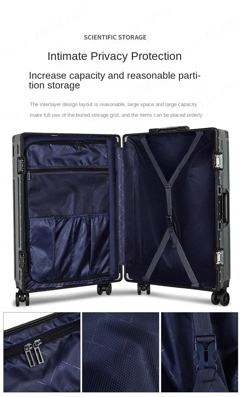 Aluminum Frame Suitcase Super Silent Combination Lock Boarding Rolling Luggage Fashion New Trolley Case 20/22/24/28 Inch