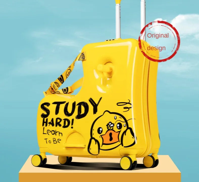 New children's riding suitcase on wheels kids cartoon trolley case travel suitcases can sit and ride horse rolling luggage gifts