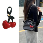 Yupsk Cute 3D Peach Heart Cherry Car Key Chains Red Pink Love Versatile Bag Pendant Key Chains For Women Girls