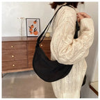 Men and Women Solid Color Chest Bag for Large Capacity Travel Crossbody Female Half Moon Bag Daily Cotton Filled Shoulder Bag