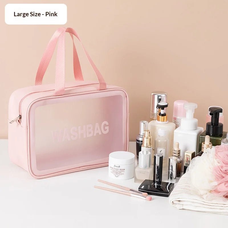 Homefish Pu Transparent Three Piece Makeup And Toiletries Bag, Large Capacity Pvc Semi Transparent Frosted Portable Storage Bag