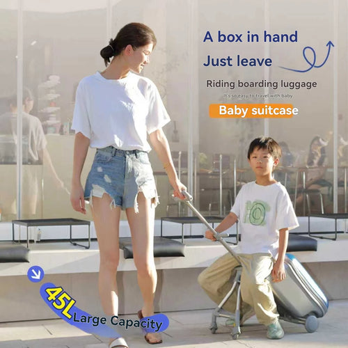 1-Piece Set of Children's Luggage That Can Be Sat on and Ridden, Trolley Case with Carry-On Suitcase, Travel Essential, Can Be Disassembled, Suitable for Children Aged 2-12