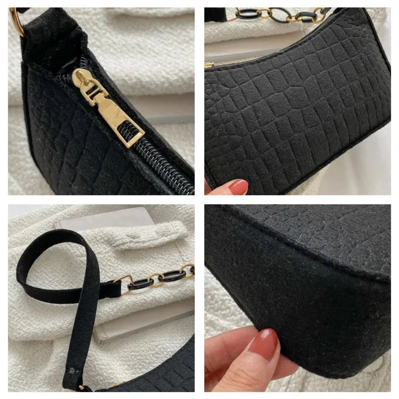 Women's Embossed Felt Handbag with Portable Chain