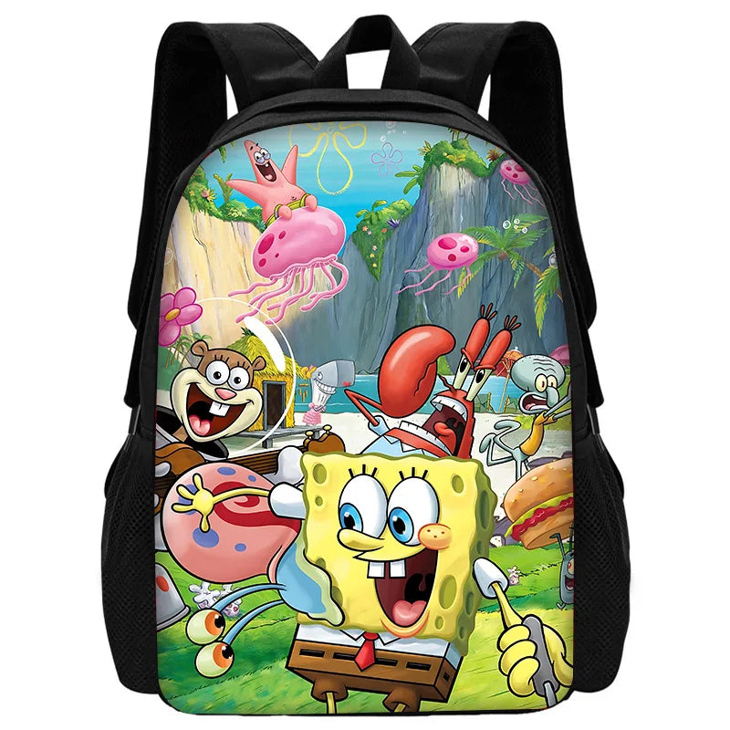 Cute Potdemiel Child School Backpack with Lunch Bags ,Pencil Bags ,School Bags for Boys Girls S-Sponge-BobS Best Gift