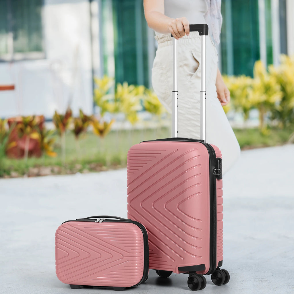Travel Set of 2 Luggage Hooks with Matching Suitcases (14" + 20") Triangular Pattern, Black Color, PP Material for Stylish