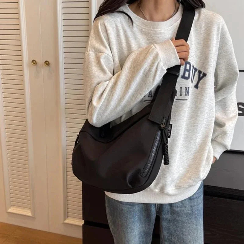 New retro nylon tote bag, stylish large capacity shoulder bag, commuting crossbody bag