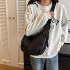 New retro nylon tote bag, stylish large capacity shoulder bag, commuting crossbody bag