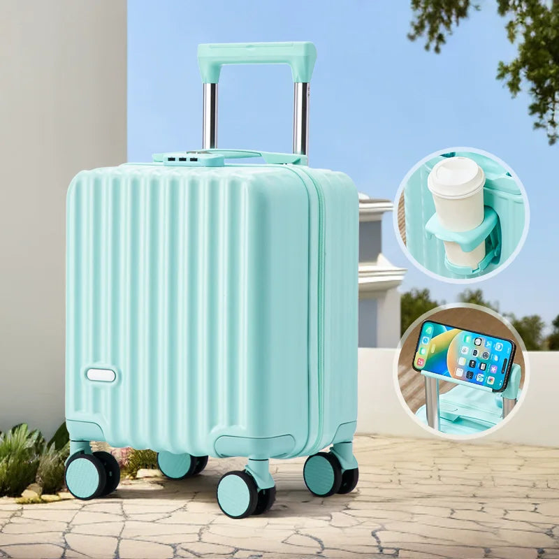 2025 New Style Luggage 14-Inch Fashionable Lightweight Boarding with Water Cup Holder Mobile Phone Holder Large Capacity Luggage