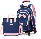 School Rolling Backpack for Girls Trolley School Bags Backpack with Wheels Carry-on Travel Luggage with Handbag Toddler Bags