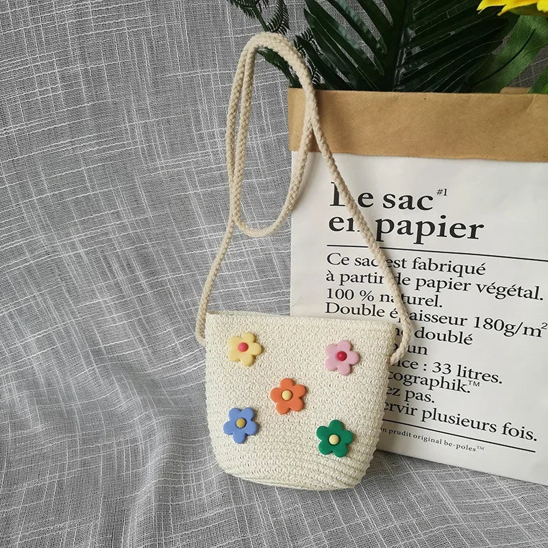 Children's Straw Crossbody Bag Lovely Girls Small Coin Purse Princess Wallet Handbags Baby Kids Mini Summer Shoulder Bags
