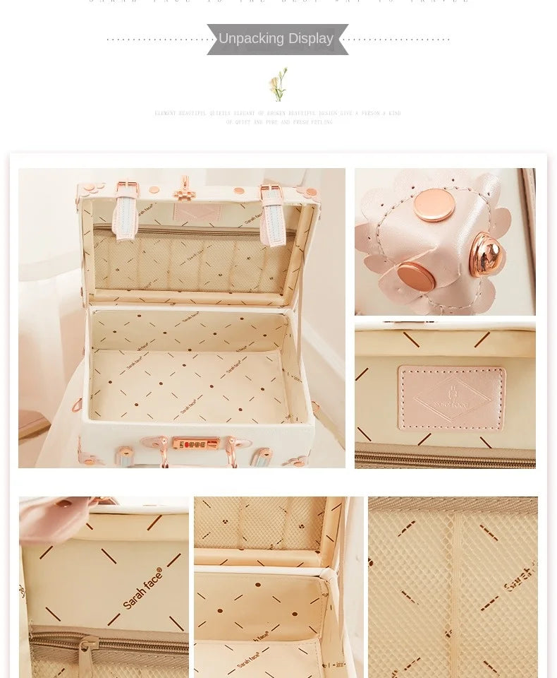 13/16/18 Inch Vintage Cosmetic Case Mini Carry-on Luggage Suitcase PU Lightweight Ready Bag Handbag Password Lock Makeup Box