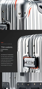 100% Aluminum-Magnesium Alloy Suitcases 20/24/26/29 Inch Lightweight Spinner Luggage TSA Lock Durable Travel Bag