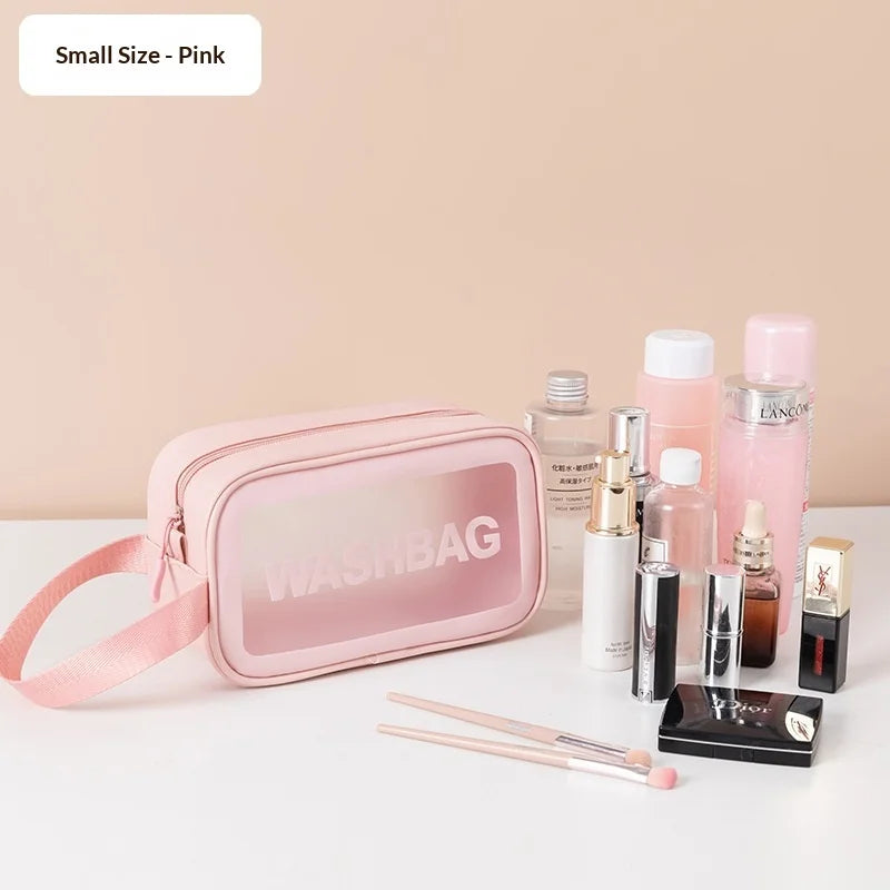Homefish Pu Transparent Three Piece Makeup And Toiletries Bag, Large Capacity Pvc Semi Transparent Frosted Portable Storage Bag
