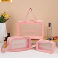 Homefish Pu Transparent Three Piece Makeup And Toiletries Bag, Large Capacity Pvc Semi Transparent Frosted Portable Storage Bag