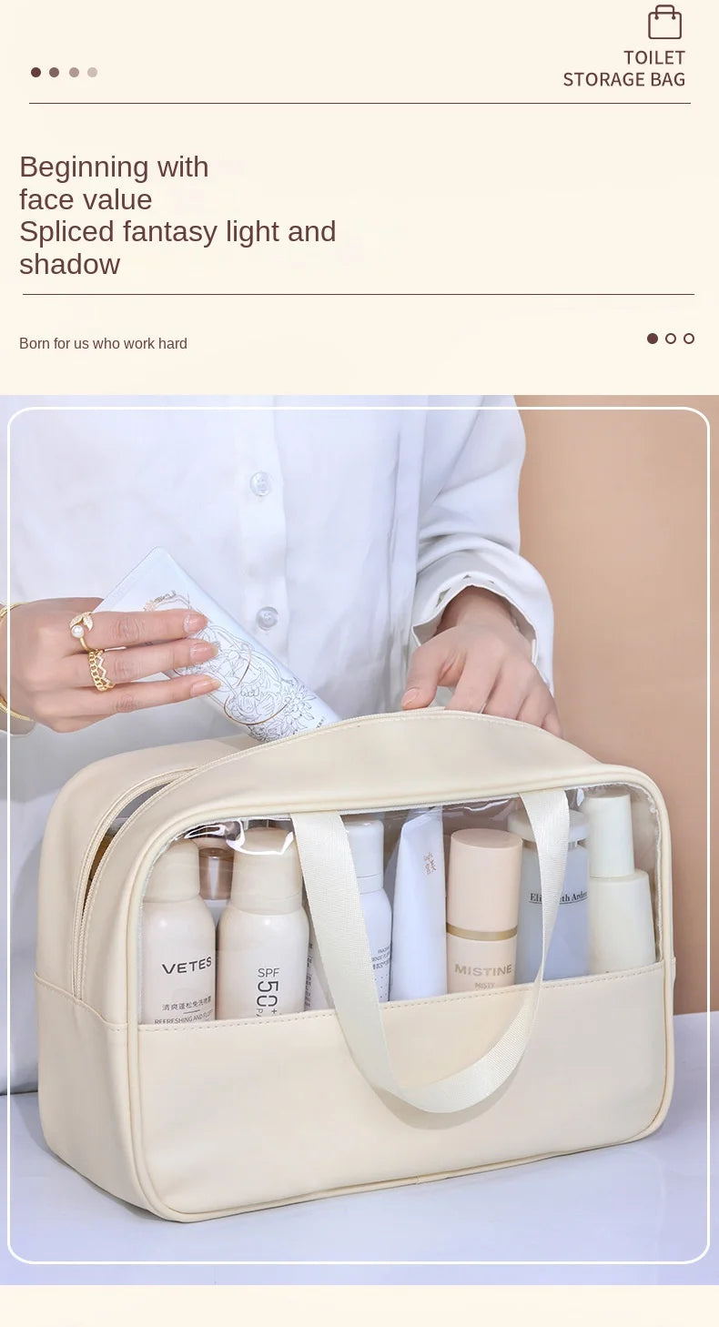 Portable Travel Cosmetic Bag Women Transparent Makeup Bag Large-Capacity Bath Wash Bags Multifunction Waterproof Storage Case