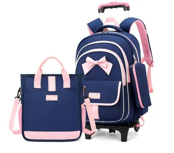 School Rolling Backpack for Girls Trolley School Bags Backpack with Wheels Carry-on Travel Luggage with Handbag Toddler Bags
