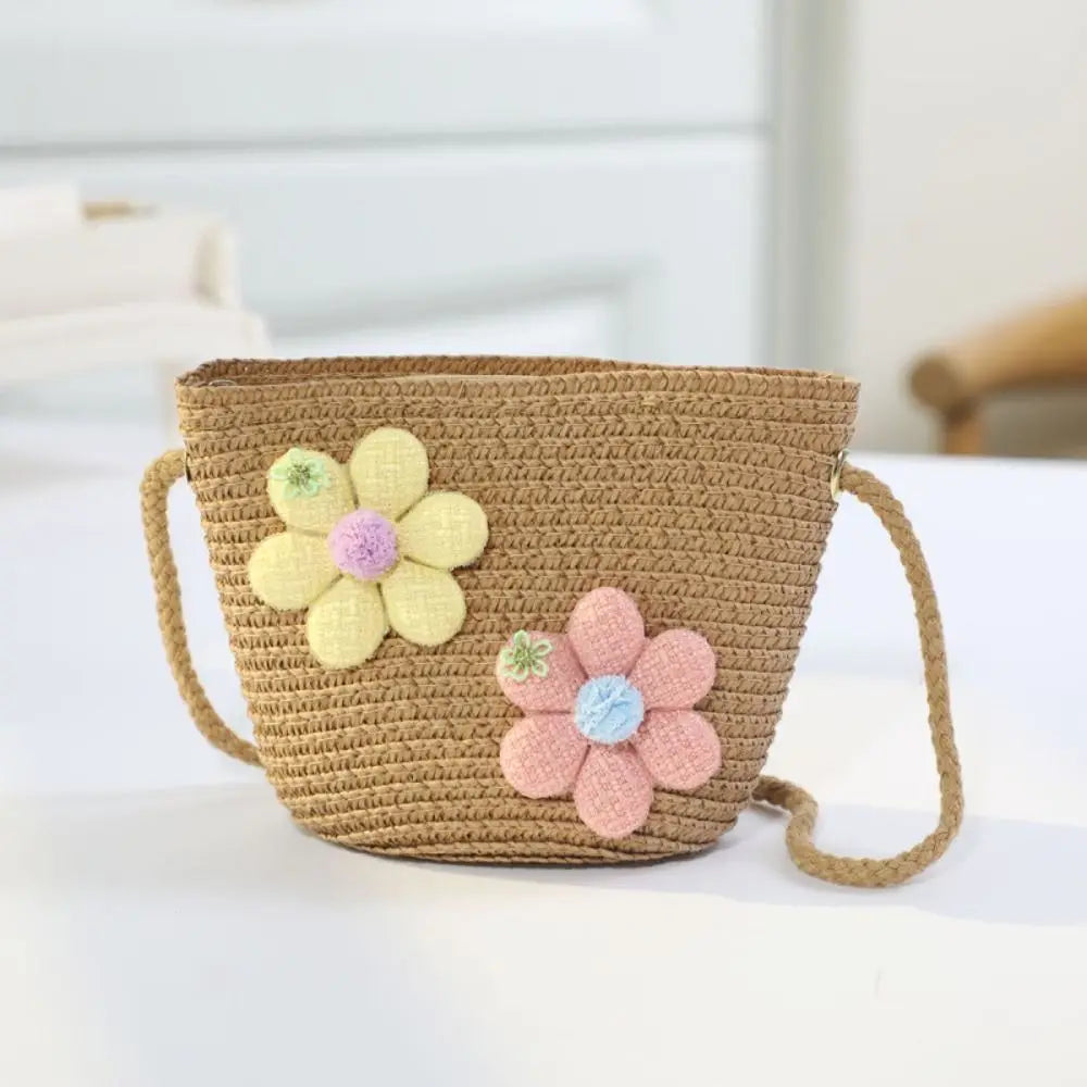 Girl's Zipper Flower Straw Bag (Handmade)