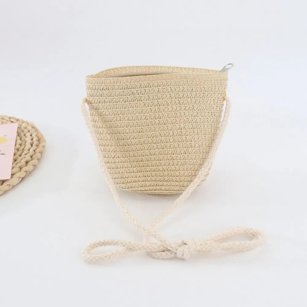 New Summer Children Girls Shoulder Bag Creative Pure Color Straw Messenger Bag Kids Coin Purse Cute Princess Mini Handbag