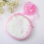 Round Princess Coin Purse Color Sequins Shiny Lanyard Shoulder Bag Children's Messenger Small Pack Kids Handbag Lovely Girl Gift