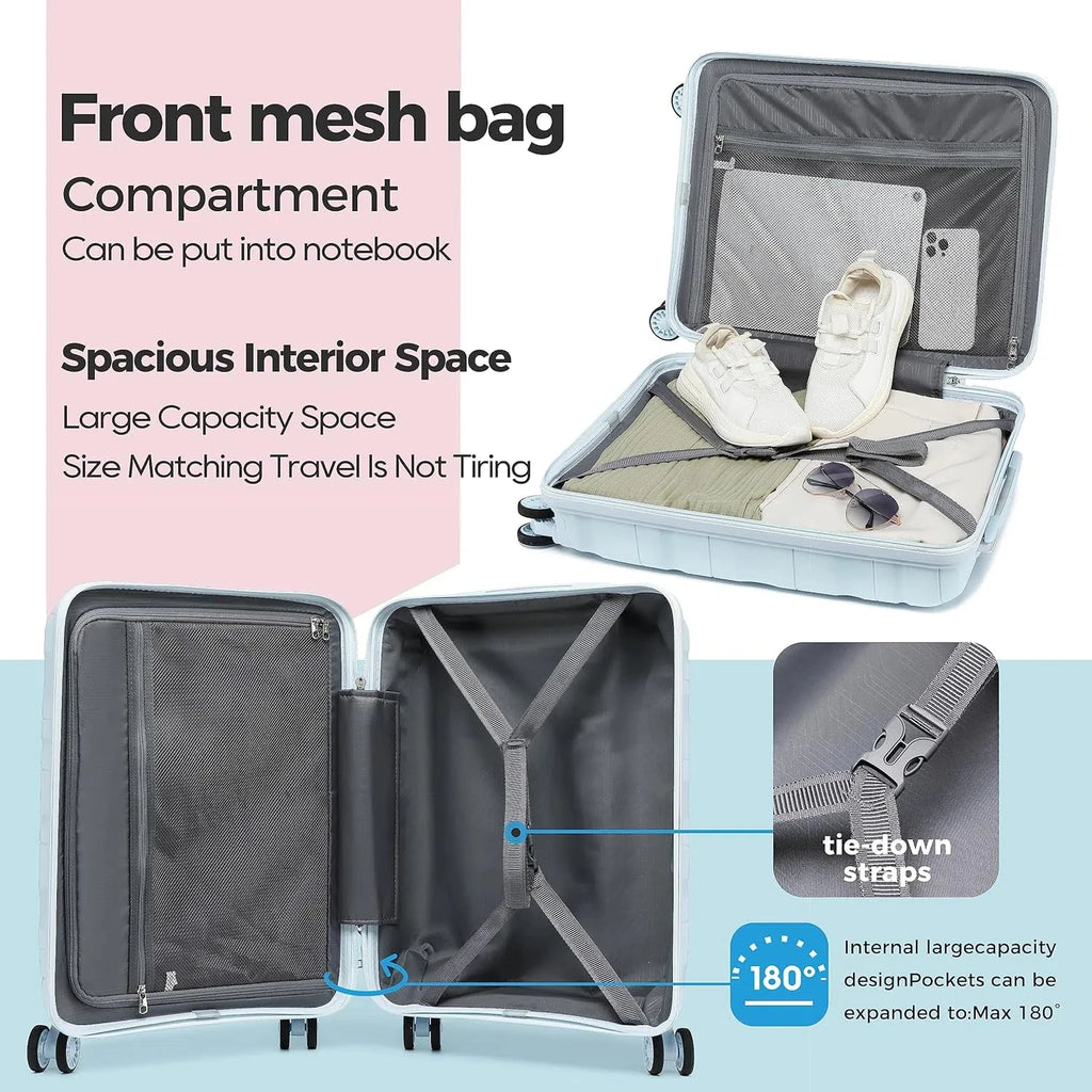 Melalenia 3-Piece Carry-on Luggage Set PP Material Suitcase with Spinner Wheels Hardside TSA Lock