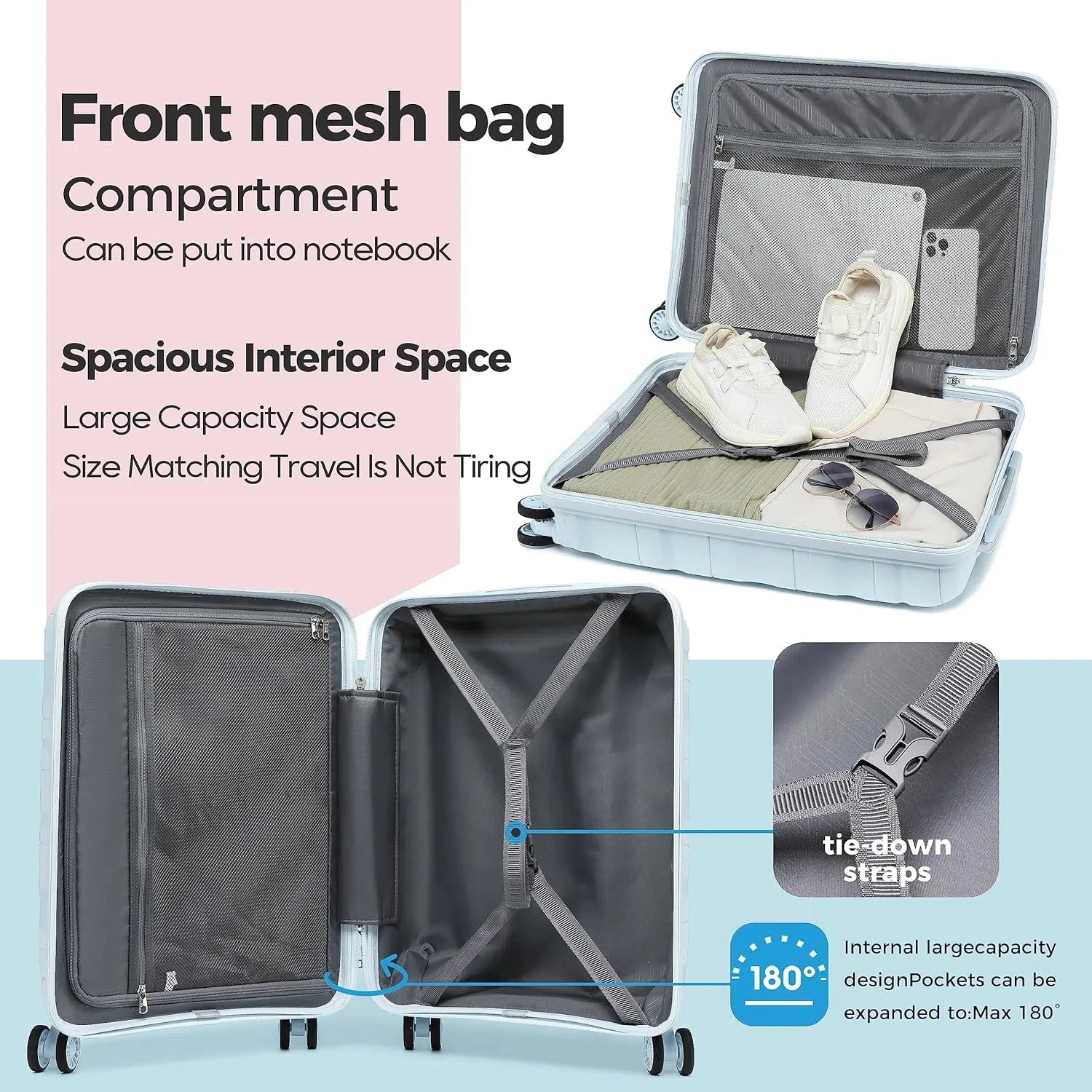 Melalenia 3-Piece Carry-on Luggage Set PP Material Suitcase with Spinner Wheels Hardside TSA Lock