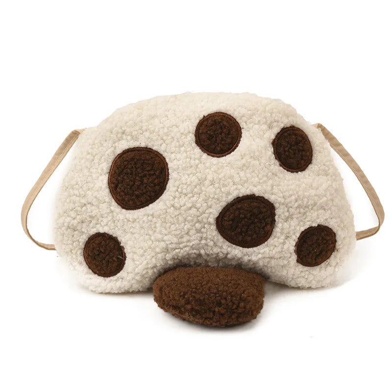 Cartoon Mushroom Girls Plush Shoulder Bags Cute Baby Kids Faux Lamb Wool Crossbody Bag Winter Boys Soft Handbags Coin Purse