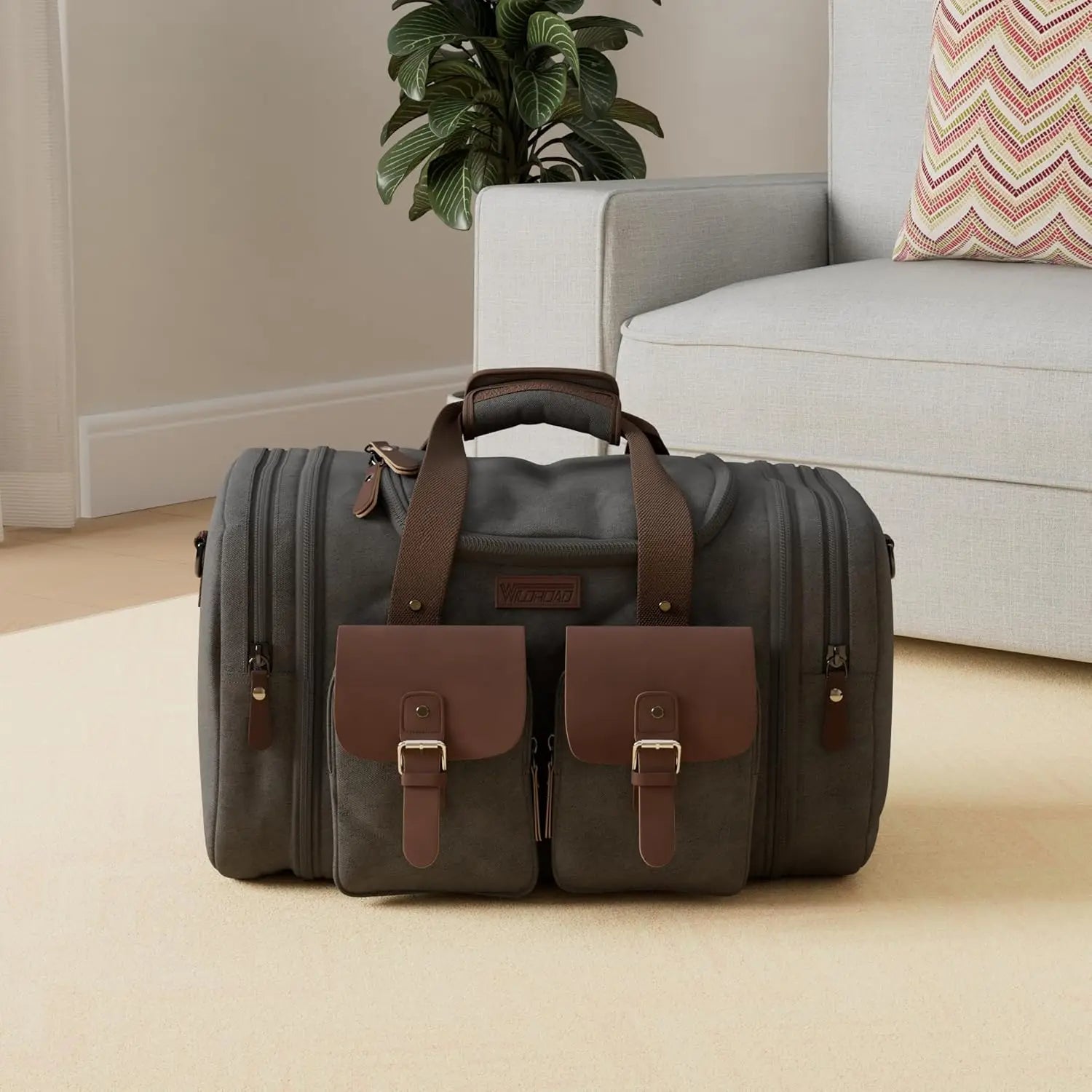 Canvas Leather Weekender Duffle Bag