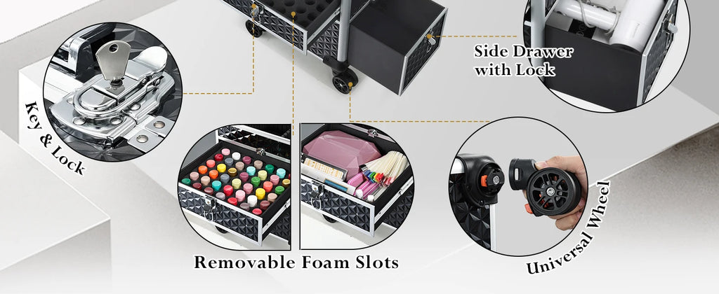 Rolling Makeup Case with Wheels Drawers Large Professional Cosmetology Trolley Case Lockable Travel Cosmetic Storage Train Cases