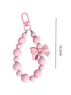 Pink pearl bow keychain, mobile phone chain, earphone bag, anti-lost rope, car keychain, beaded pendant, backpack pendant access