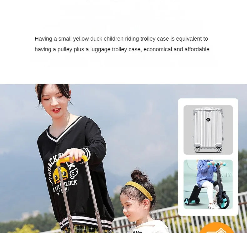 New children's riding suitcase on wheels kids cartoon trolley case travel suitcases can sit and ride horse rolling luggage gifts