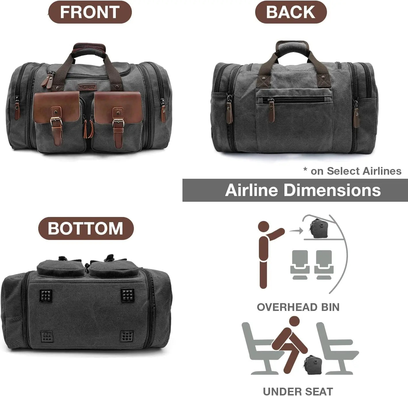 Canvas Leather Weekender Duffle Bag
