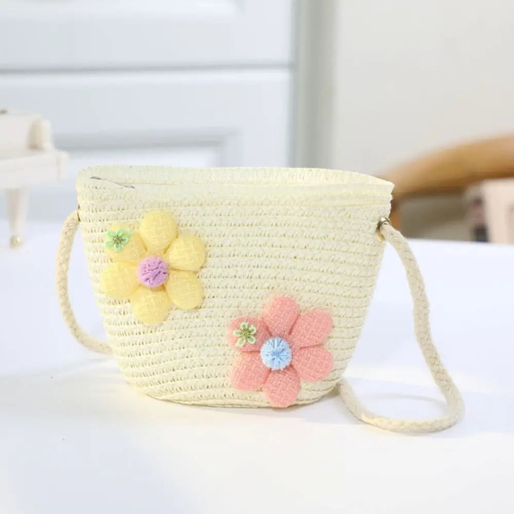 Girl's Zipper Flower Straw Bag (Handmade)