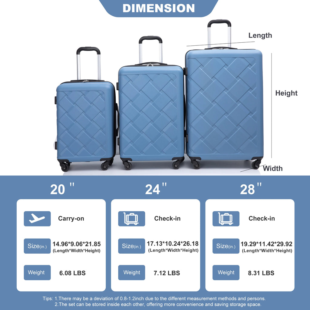 Luggage Sets 3 Piece, Suitcases with Double Spinner Wheel,Suitcase Set ABS Hard Case Luggage with Travel Duffle Bag