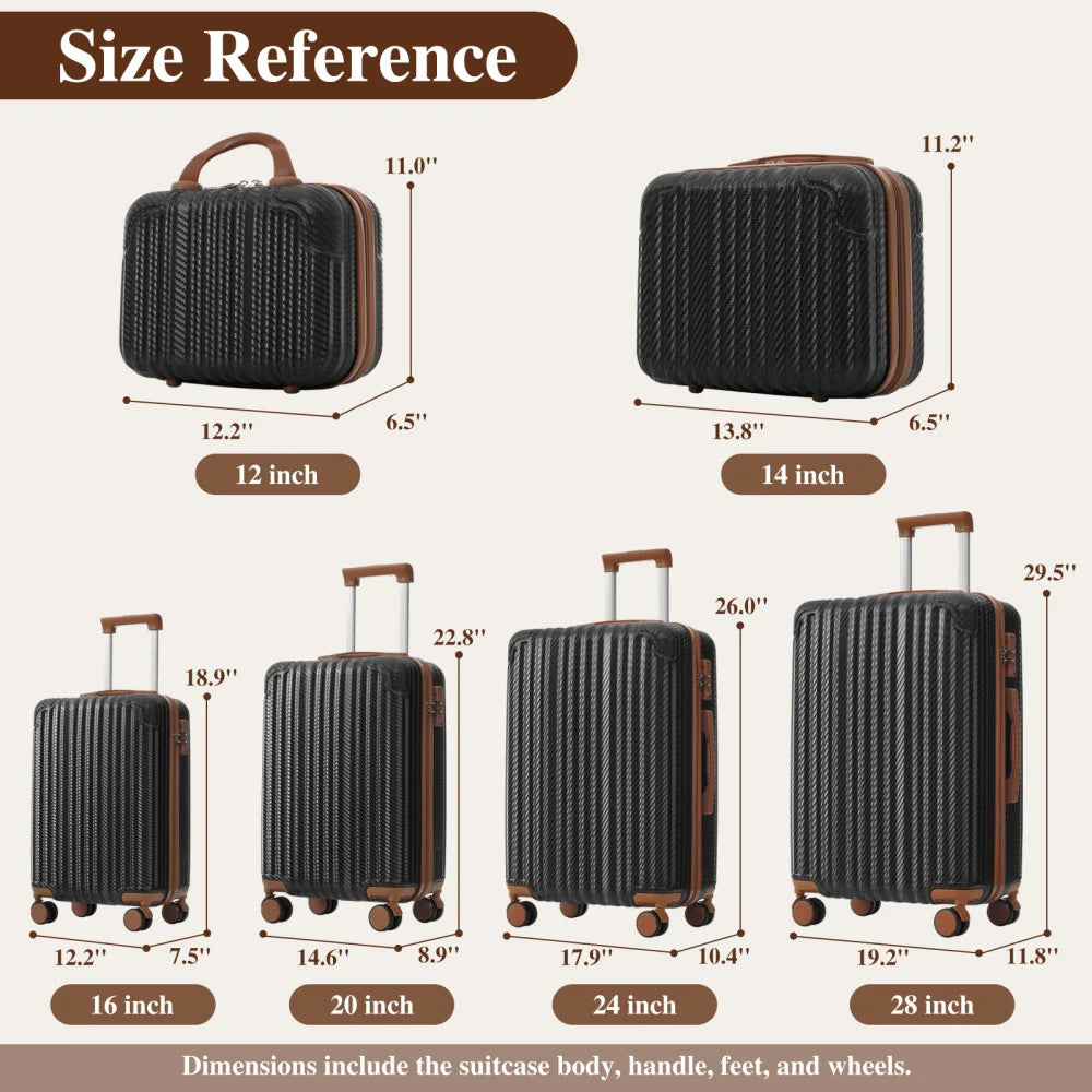 6pcs Hardshell ABS Luggage Set with Spinner Wheels and TSA Lock Side (Lightweight)