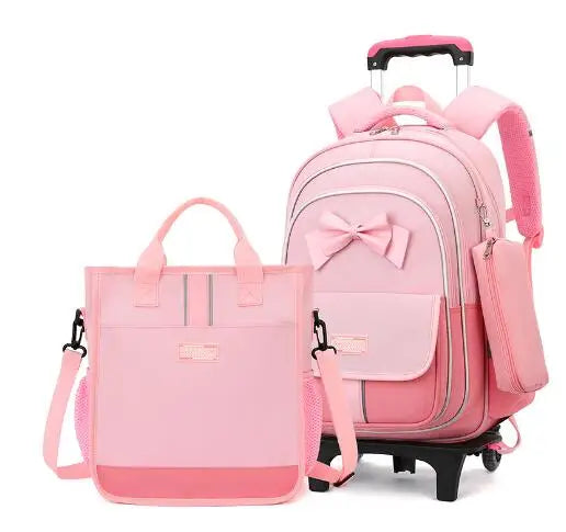 School Rolling Backpack for Girls Trolley School Bags Backpack with Wheels Carry-on Travel Luggage with Handbag Toddler Bags