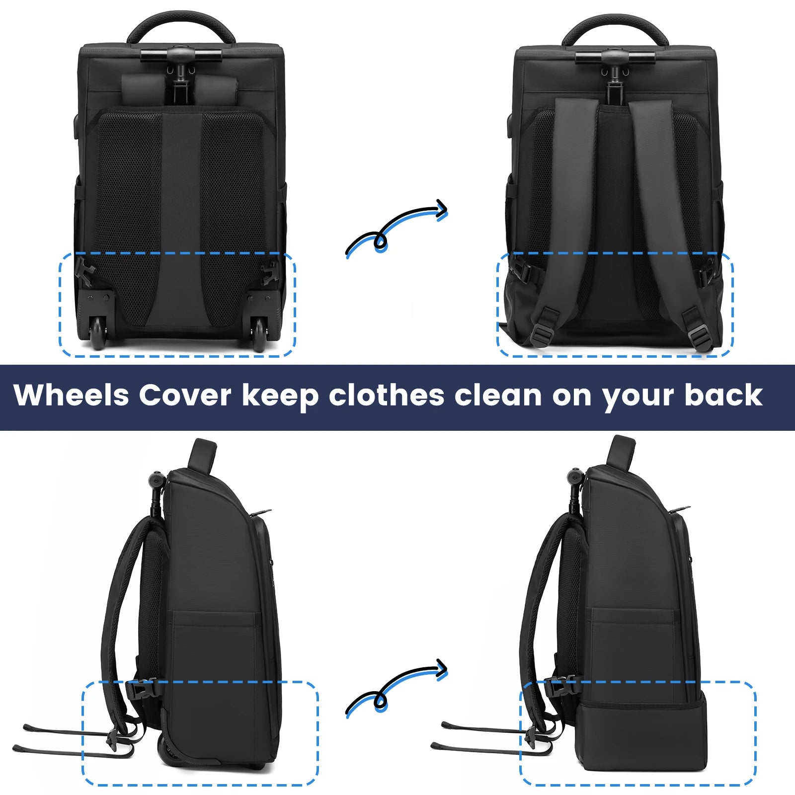 RUCYEN Rolling Backpack 15.6in Laptop Water Backpack