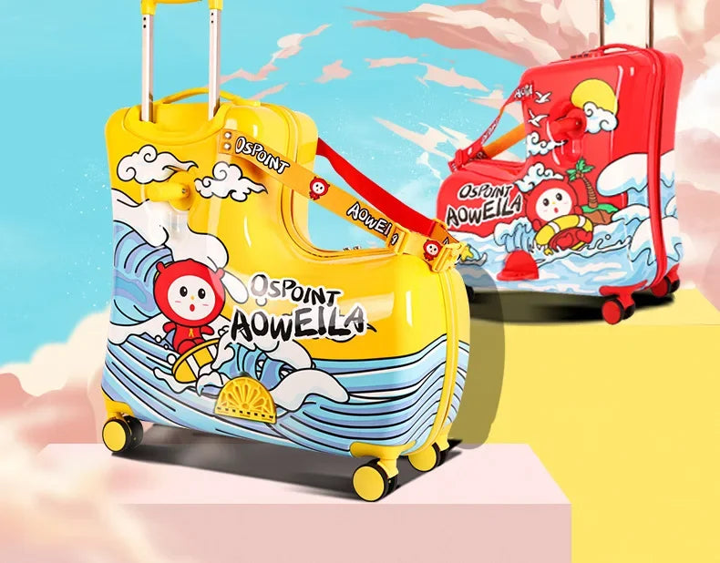 Travel kids luggage cartoon Riding trolley case children's riding suitcase can sit and ride rolling luggage gift travel bags