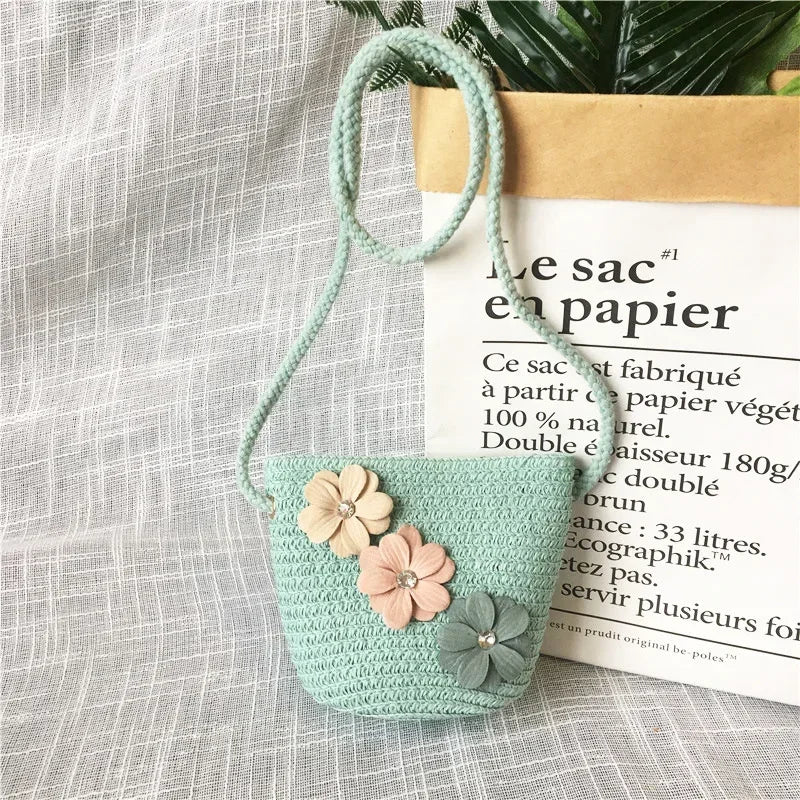 Children's Straw Crossbody Bag Lovely Girls Small Coin Purse Princess Wallet Handbags Baby Kids Mini Summer Shoulder Bags