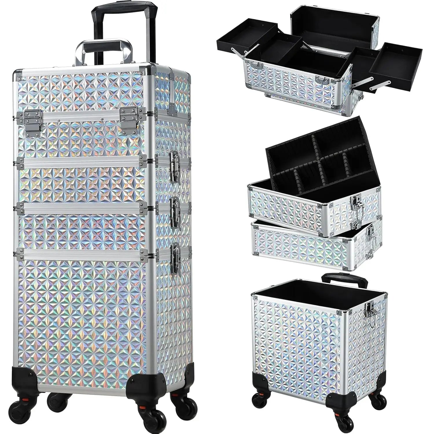 Makeup Trolley Case Detachable 4 in 1 Alloy Train Briefcase for Nail Manicure on Wheels Lock Salon Large Capacity Storage Case