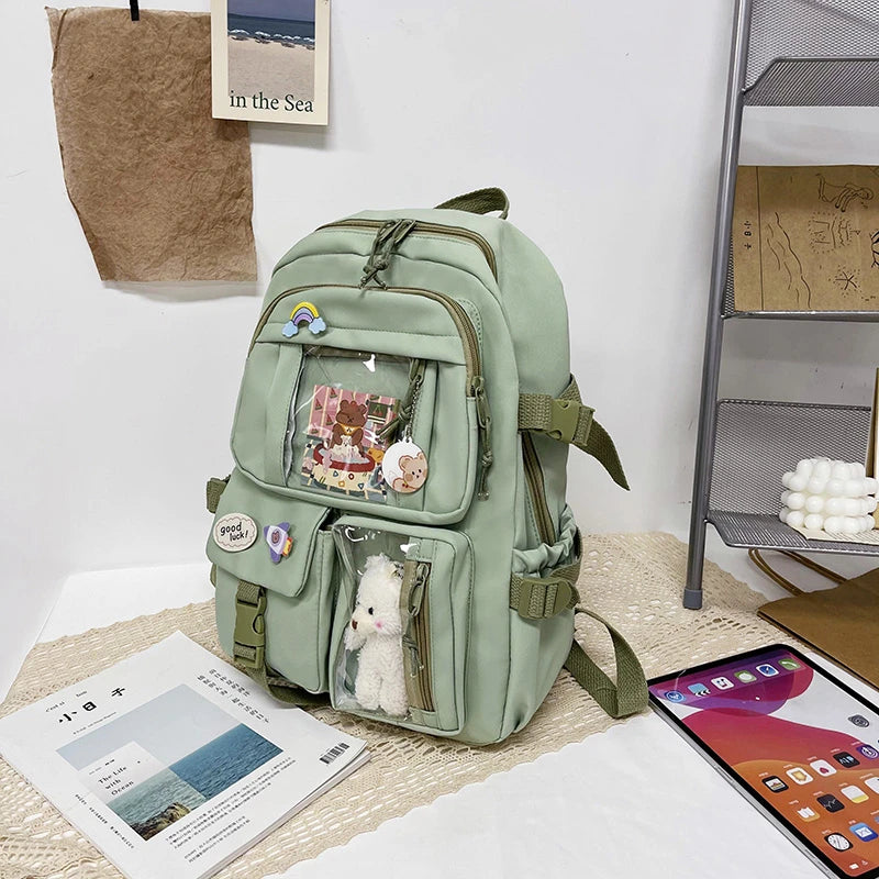 Cute Women Backpacks Waterproof Multi-Pocket Nylon School Backpack for Student Female Girls Kawaii Laptop Book Pack Mochilas