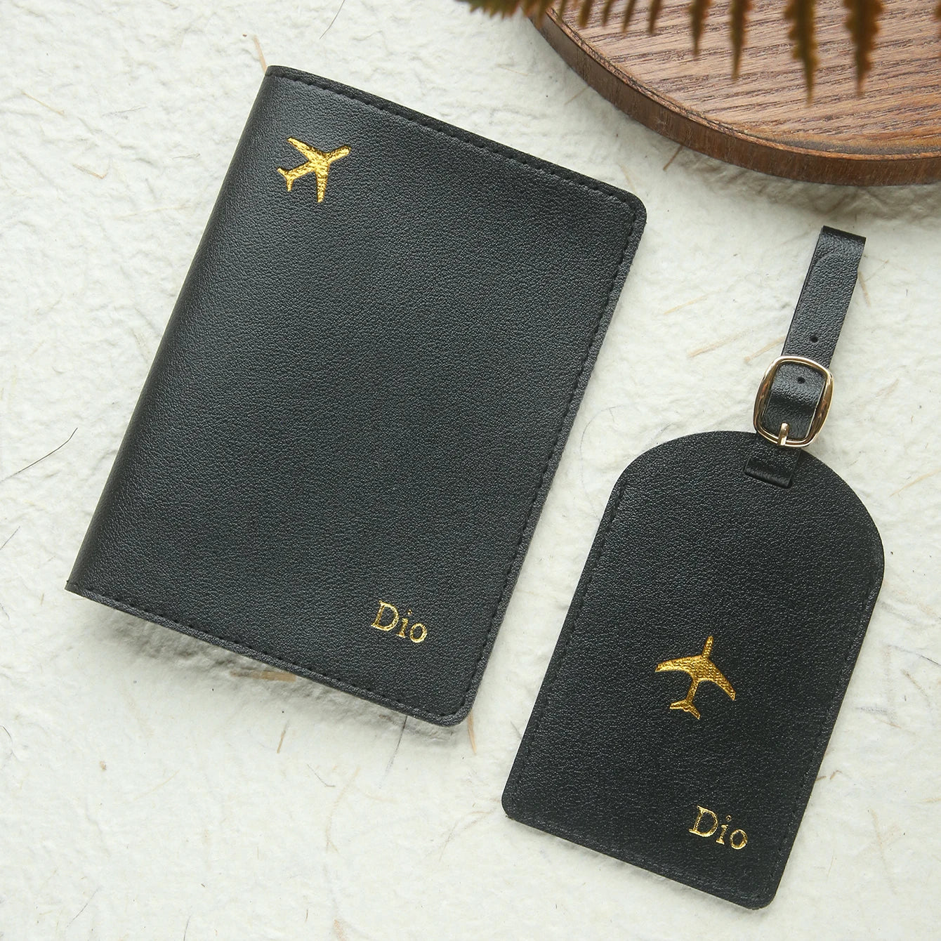 2PCS Custom Name Passport Holder & Luggage Tag Set Customized Gold Monogram Name Faux Leather Passport Cover with a Luggage Tag