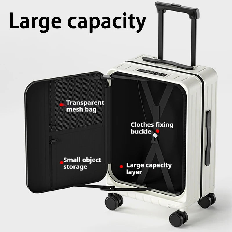 New Front Open Suitcase Hut Trolley Box 20/24/26 Inch High Quality Frame Large Capacity Suitcase Men's Ladies' Travel Case
